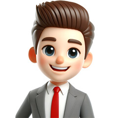 3d style employee person happy smiling cartoon characte standing on white background.