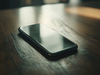 Canvas Print - Wooden table with cell phone