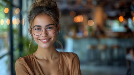 Wall Mural - Smiling Woman in Cafe