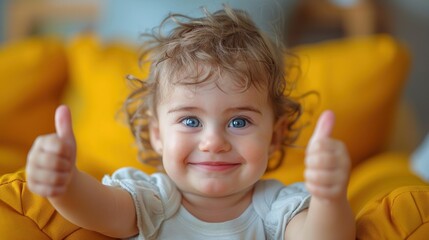 Smiling Baby Girl with Thumbs Up