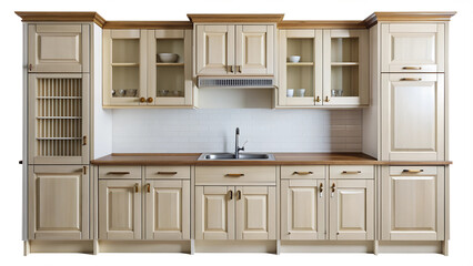 Light wood kitchen cabinets with modern design PNG isolated transparent