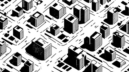 Wall Mural - Aerial perspective of a city, showcasing a grid of buildings, intersecting streets, and green spaces, vector illustration art