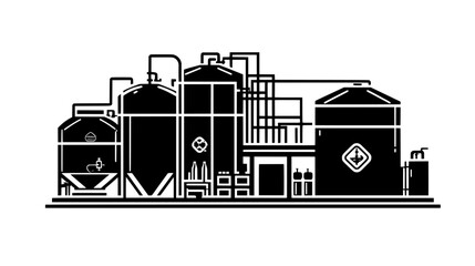 Wall Mural - Brewery with large fermentation tanks, storage facilities, and a dedicated bottling line, vector illustration art