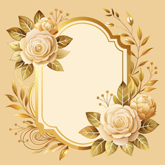 Wall Mural - A decorative frame with golden floral elements and roses surround