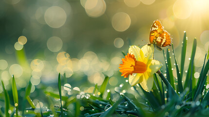 Wall Mural - Beautiful daffodil bloom in the outdoors in the morning