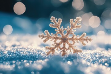 Wall Mural - snowflake on snowy ground
