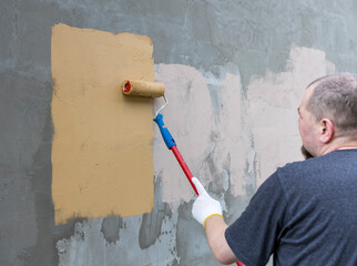 Wall Mural - A man is painting a wall with a brush