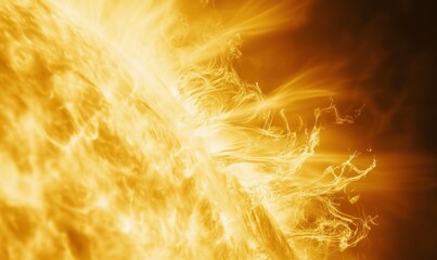Poster - a close up of a sun with a yellowish orange glow. the sun is surrounded by a lot of fire and smoke