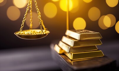 Poster - A scale with gold bars on it. The bars are stacked on top of each other
