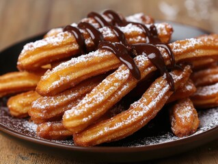 Canvas Print - Churro Plate with Powdered Sugar and Chocolate,