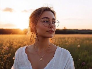 Canvas Print - Woman in glasses standing in field