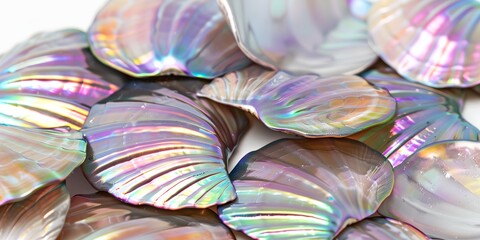 Wall Mural - A bunch of colorful shells with a rainbow effect. The shells are arranged in a way that they look like a flower