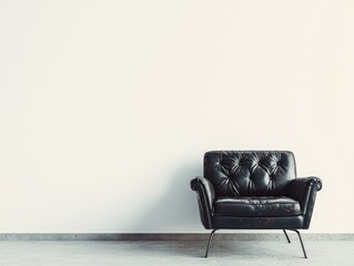 Canvas Print - Black Leather Chair Against White Wall