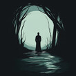 © Elvina - silhouette of man in dark forest with full moon