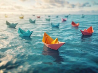 Canvas Print - Paper Boats on Water