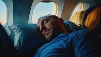 Airplane passenger sleeping