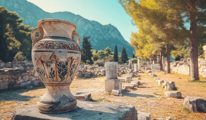 antique vase from prehistoric times in the foreground