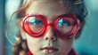 © Anton - Sports Glasses. Close-up Portrait of a Caucasian Girl in Red Athletic Goggles