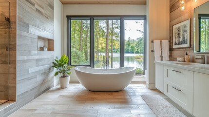 Canvas Print - Modern Bathroom with Lake View