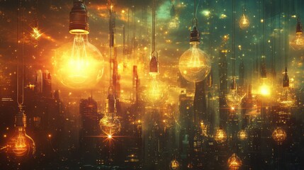 Poster - Illuminated Cityscape: A Futuristic Vision of Brilliance