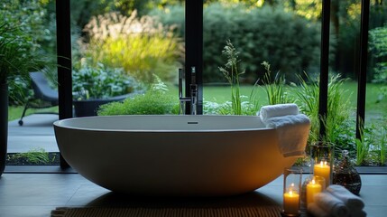 Wall Mural - Relaxing Bath with Garden View