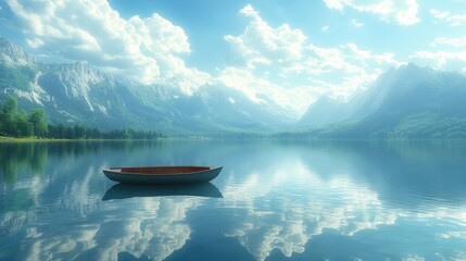 Sticker - Serene Mountain Lake with a Boat