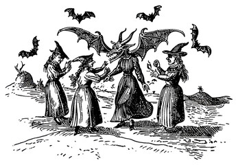 Poster - PNG  Vintage witches with dragon creature