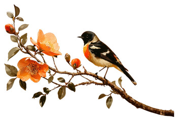 Poster - PNG Bird perched on flowering branch