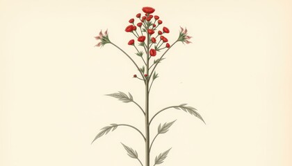 Wall Mural - Red Flower with Green Leaves Illustration.