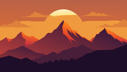 Wall Mural - sunset over mountains vector illustration