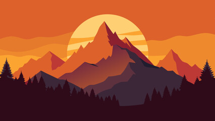 Sticker - sunset over mountains vector illustration