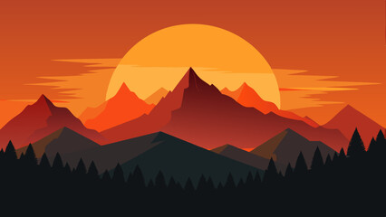 Wall Mural - sunset over mountains vector illustration