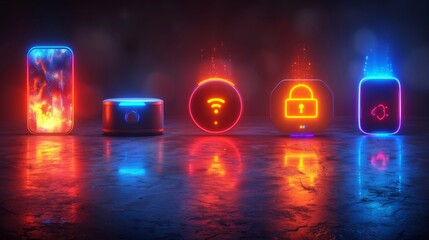 Poster - Create a series of neon smart home symbols, including shining