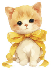 Sticker - PNG Adorable kitten with yellow bow