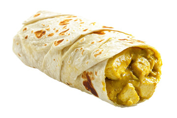 Wall Mural - of yellow sauce burritoa with separated from white and transparent background