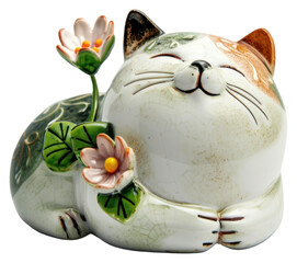 Sticker - PNG Ceramic cat figurine with flowers