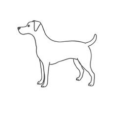 outline drawing of a standing dog in minimalist style