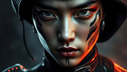 Sticker - Close-up portrait of a woman with futuristic makeup.