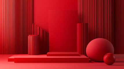 Fototapete - Bold red backdrop with stylish and innovative graphics.