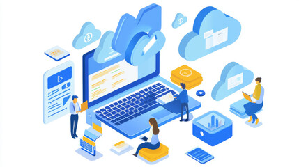 Poster - move your files and data securely using cloud technology. share information easily online with moder
