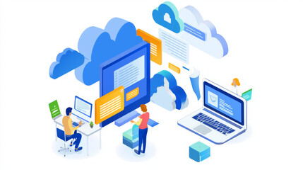 Poster - move your files and data securely using cloud technology. share information easily online with moder