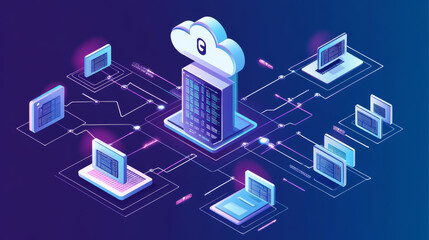 Poster - move your files and data securely using cloud technology. share information easily online with moder