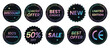 © Iulia - Set of color neon stickers, label with holographic effect. Isolated Shiny rainbow emblems Limited Edition, New, 50% off, Best Choice, offer, Sale, 100% original, CE. Vector illustration EPS10