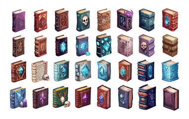 Wall Mural - enchanting volumes times isometric vector collection. avian skull stag antlers arcane gems mage sorc
