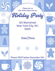 Wall Mural - Holiday party invitation winter season gathering full template winter blues