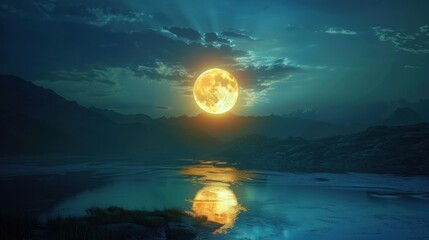 Poster - Full Moon Over Mountain Lake