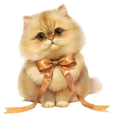 Sticker - PNG  Adorable fluffy kitten with bow