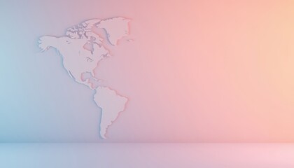 Wall Mural - Minimalist World Map on Pastel Gradient Background.