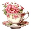 © redwoodstock.com - Victorian watercolor tea cup with pink flowers illustration, vintage victorian pink clipart