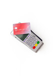 Fototapeta Tulipany - Bank payment terminal for contactless payment by credit cards, top view